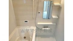 浴槽の横に手すりを備えたゆったりとしたバスタブ