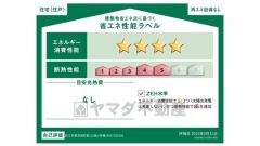 エネルギー消費性能(削減率20%達成)、断熱性能5段階/7段階中、本現場に関して全ての棟の「エネルギー消費性能」と「断熱性能」は代表棟ラベルと同一です。