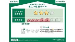 エネルギー消費性能（(削減率20%達成)、断熱性能5段階/7段階中、本現場に関して全ての棟の「エネルギー消費性能」と「断熱性能」は代表棟ラベルと同一です。