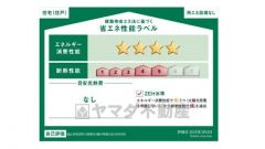 エネルギー消費性能(削減率30%達成)、断熱性能5段階/7段階中、本現場に関して全ての棟の「エネルギー消費性能」と「断熱性能」は代表棟ラベルと同一です。